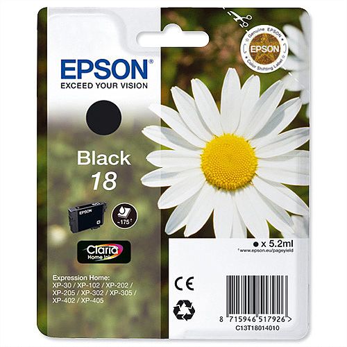 Epson T1801 Black Inkjet Cartridge C13T18014010 C13T18014012