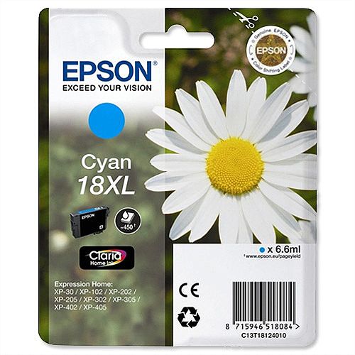 Epson 18XL Cyan Daisy Inkjet Cartridge High Capacity 6.6ml Cyan C13T18124010 C13T18124012 Epson 18XL Cyan Daisy Inkjet Cartridge High Capacity 6.6ml Cyan C13T18124010 C13T18124012