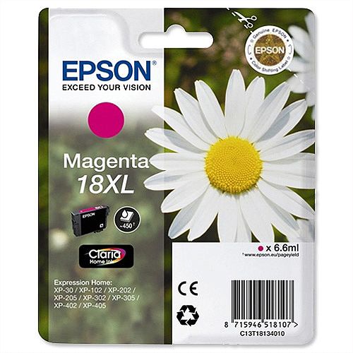 Epson 18XL Magenta Inkjet Cartridge Daisy High Capacity 6.6ml C13T18134010 C13T18134012 Epson 18XL Magenta Inkjet Cartridge Daisy High Capacity 6.6ml C13T18134010 C13T18134012