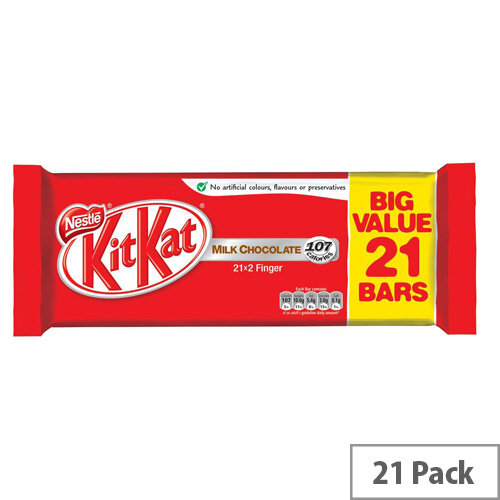 Nestle Kit Kat Milk Chocolate 2 Finger Bars Chocolate Covered Wafer Biscuits Individually Wrapped (Pack 21)