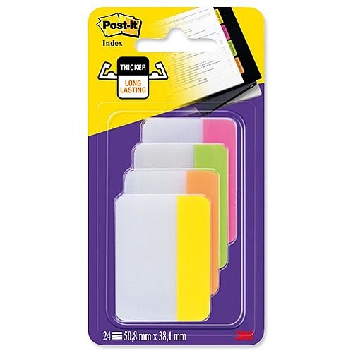 Post-it Index Filing Tabs Strong Flat 51x38mm Six Each of 4 Colours Assorted Ref 686-PLOY