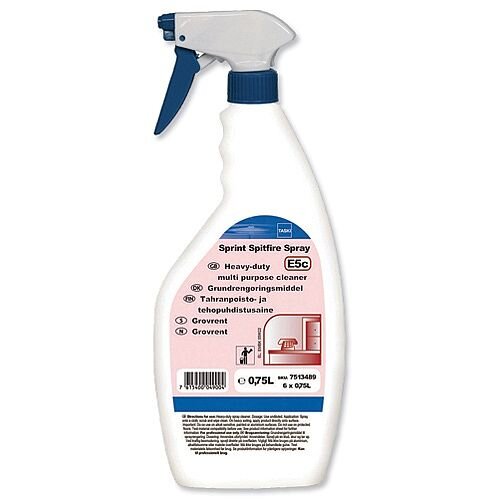 TASKI Sprint Spitfire Cleaning Spray 750ml Bottle. Removes Grease, Oil, Tyre Marks, Ink, Smoke, Carbon Film, Black Heel Marks & More. Ideal For Schools, Colleges, Offices, Homes & More.