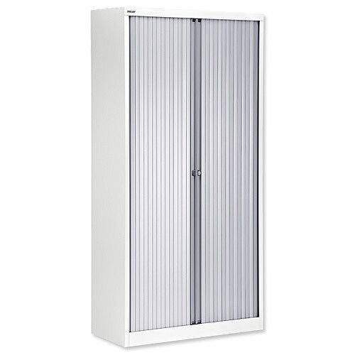 Bisley A4 EuroTambour Including 4 Shelves W1000xD430xH1980mm Silver Shutters White Frame Bisley A4 EuroTambour Including 4 Shelves W1000xD430xH1980mm Silver Shutters White Frame