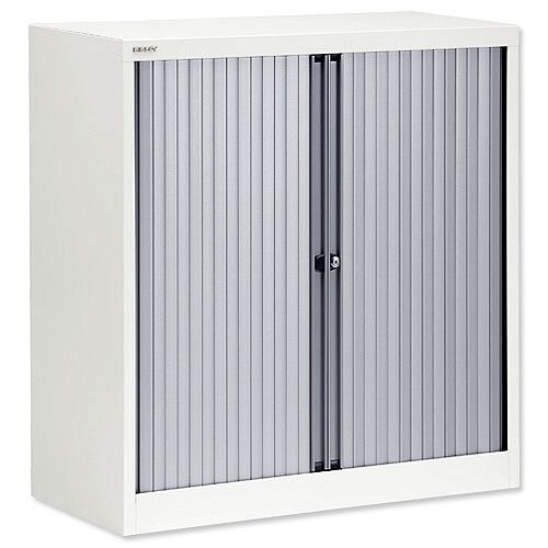 Bisley A4 EuroTambour Including 2 Shelves W1000xD430xH1030mm Silver Shutters White Frame Bisley A4 EuroTambour Including 2 Shelves W1000xD430xH1030mm Silver Shutters White Frame