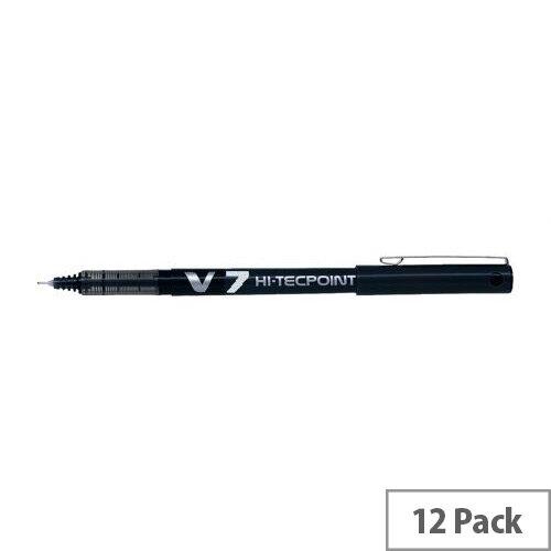 Pilot V7 Rollerball Pen Needle Tip 0.7mm Line 0.5mm Black Pack 12 - Fine 0.7mm tip for a 0.4mm line width - Jumbo ink tank with viewing window for ink level - High performance, smooth writing rollerball pen with needlepoint tip