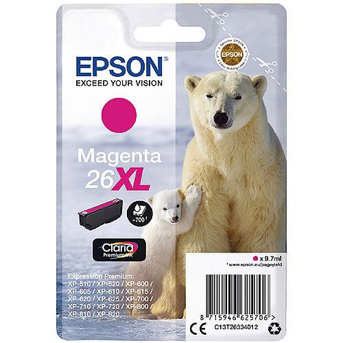 Epson Polar Bear 26XL Magenta Ink Cartridge T2633 C13T26334012 Epson Polar Bear 26XL Magenta Ink Cartridge T2633 C13T26334012