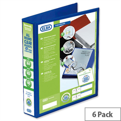 Elba Presentation A4 Ring Binder 40mm Capacity Blue 4 D-Ring 560322 Pack 6