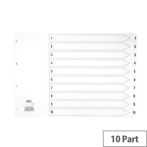 Elba Dividers Europunched 1-10 Clear Tabs A3 Landscape White Elba Dividers Europunched 1-10 Clear Tabs A3 Landscape White
