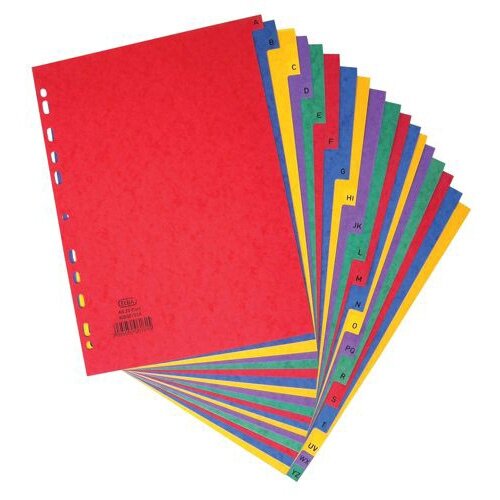 Elba Heavyweight 225gsm Pressboard Dividers Europunched A-Z A4 Assorted Ref 400007514 Elba Heavyweight 225gsm Pressboard Dividers Europunched A-Z A4 Assorted Ref 400007514