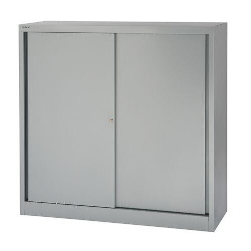 Bisley Sliding Door Cupboard With 2 Shelves W1200xH1181 Silver – Lockable, 330mm Lateral Filing Cradle, 5-Year Warranty, Already Assembled & High Quality Steel (SD412/11/2S-arn)