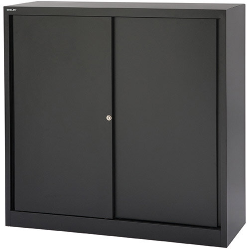 Bisley EuroTambour SD412/11  1181mm  Low Sliding Door Cupboard with 2 Shelves  Black