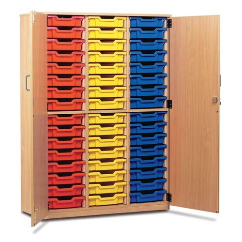 Trexus by Monarch Tray Cupboard With Doors With 48 Coloured Shallow Trays Beech Ref MEQ48C-48 Coloured