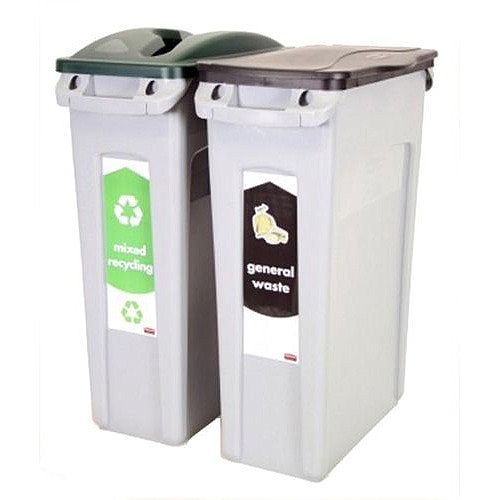 Rubbermaid Slim Jim Bin Starter Pack Includes x2 Recycling Bins 87 Litres Each Green/Black Rubbermaid Slim Jim Bin Starter Pack Includes x2 Recycling Bins 87 Litres Each Green/Black