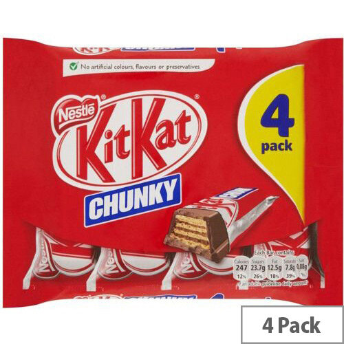 Nestle Kit Kat Chunky Milk Chocolate Bars Chocolate Covered Wafer Biscuits Individually Wrapped Pack Of 4. Ideal For Any Home, Office, Canteen, Reception Area Or Even Just For A Break.