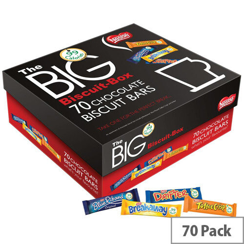 Nestle Big Chocolate Biscuits Individually Wrapped Biscuits Assorted Box. Only 99 Calories Per Bar. Ideal For Use IN Canteens, Offices, Receptions &More. Pack Of 70. Nestle Big Chocolate Biscuits Individually Wrapped Biscuits Assorted Box. Only 99 Calories Per Bar. Ideal For Use IN Canteens, Offices, Receptions &More. Pack Of 70.