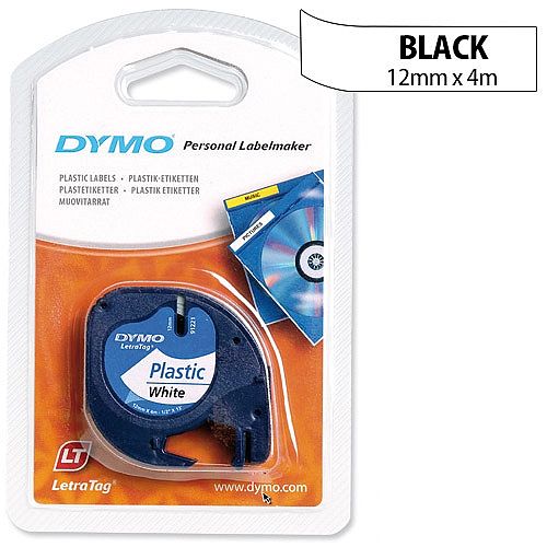 Dymo LetraTag Tape Plastic 12mmx4m Black on Clear Ref S0721530