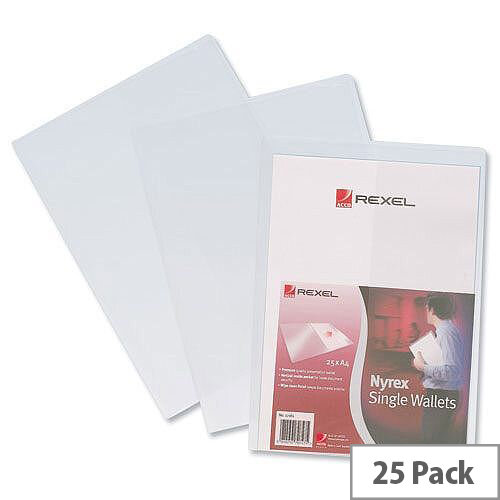 Rexel Nyrex Single Wallet with Inside Pocket A4 Clear Pack 25 Rexel Nyrex Single Wallet with Inside Pocket A4 Clear Pack 25