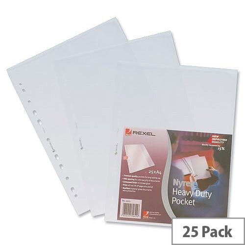 Rexel Heavy Duty Side Opening Punched Pocket A4 Clear 115 Micron Pack 25