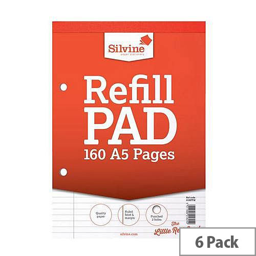 Silvine Refill Pad Feint Ruled Margin 160pp A5 Ref A5RPFM Pack 6