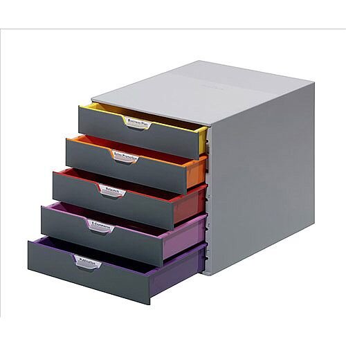 Durable Varicolor Plastic Desktop Drawer Set Stackable 5 Drawers A4 Ref 760527 Durable Varicolor Plastic Desktop Drawer Set Stackable 5 Drawers A4 Ref 760527