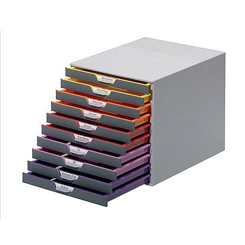 Durable Varicolor Plastic Desktop Drawer Set Stackable 10 Drawers A4 Ref 761027 Durable Varicolor Plastic Desktop Drawer Set Stackable 10 Drawers A4 Ref 761027
