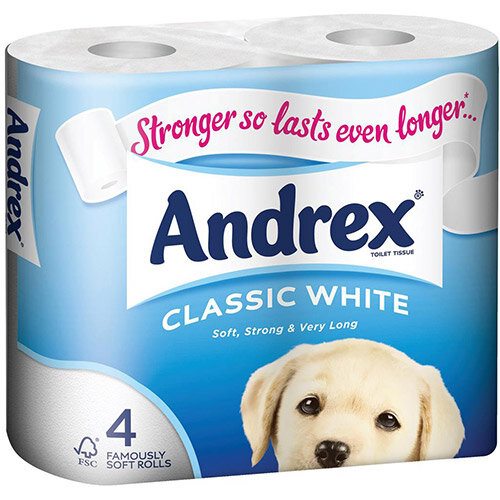 Andrex Classic White Toilet Tissue Paper Rolls Pack of 4 Ref M01389 Andrex Classic White Toilet Tissue Paper Rolls Pack of 4 Ref M01389