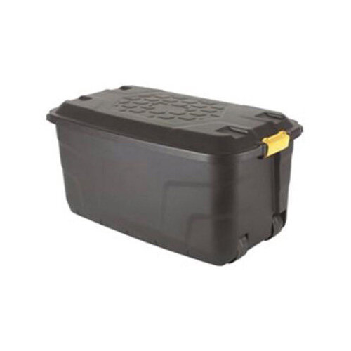Strata Storage Trunk With Lid &4 Wheels For Moving Heavy Contents 145L Capacity Black. Made From Recycled Material &Is Also Water Resistant. Strata Storage Trunk With Lid &4 Wheels For Moving Heavy Contents 145L Capacity Black. Made From Recycled Material &Is Also Water Resistant.