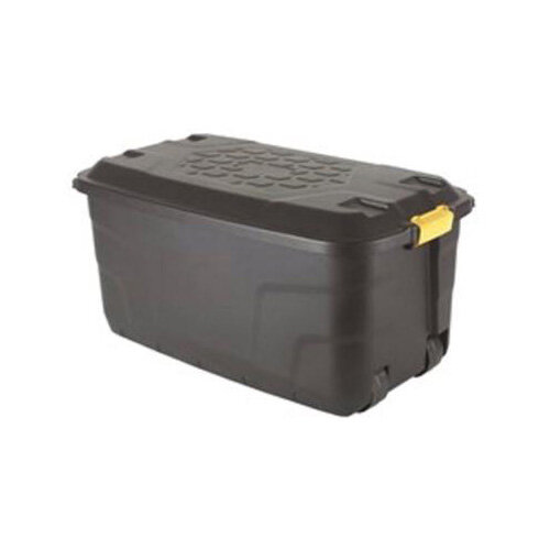 Strata Storage Trunk With Lid & 4 Wheels For Moving Heavy Contents 145L Capacity Black. Made From Recycled Material & Is Also Water Resistant.