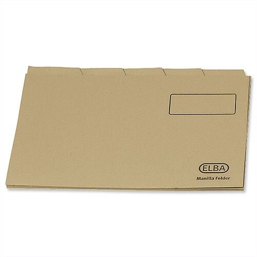 Elba Economy Tabbed Foolscap Folder Manilla Buff 20812 Pack 100