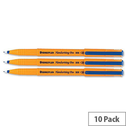 Staedtler Blue Handwriting Fineliner Pen 309 Fibre Tipped 0.6mm Line Pack 10