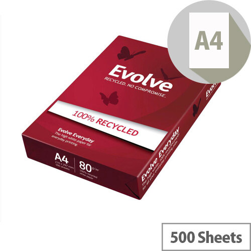 A4 Evolve Everyday Paper Recycled Ream-Wrapped 80gsm White 500 Sheets