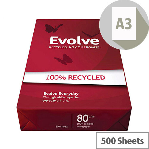 A3 Evolve Everyday Paper Recycled Ream-Wrapped 80gsm White Ref EVOL80A3 500 Sheets