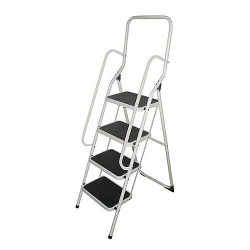 White Folding Step Stool With Handrail Height To Top Step 970Mm