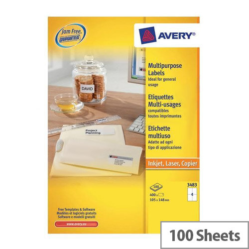 Avery 3483 Multi-Function Labels White 4 per Sheet 400 Labels Avery 3483 Multi-Function Labels White 4 per Sheet 400 Labels
