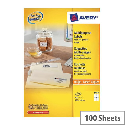 Avery 3483 Multi-Function Labels White 4 per Sheet 400 Labels