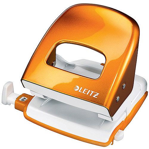 Leitz Durable Medium-Duty Metal Hole Punch  Metallic Orange  30 Sheets of 80gsm Paper