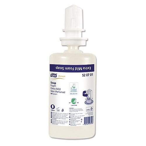 Tork S4 Premium Foam Soap Extra Mild 2500 Shots Non-Perfumed 1 Litre Pack of 6 Ref 520701 Tork S4 Premium Foam Soap Extra Mild 2500 Shots Non-Perfumed 1 Litre Pack of 6 Ref 520701