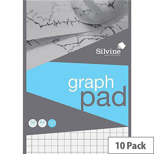 Silvine A4 Graph Pad 2mm 10mm 20mm Grid 50 Sheets 90gsm A421020 Pack 10