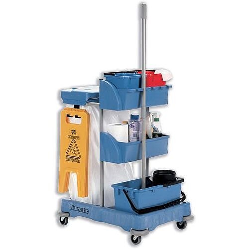 Numatic Xtra-Compact XC-1 Cleaning Trolley with 3 Buckets and 2 Tray Units 