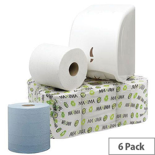 Maxima Green 2 Ply Blue Centrefeed Paper Hand Wiper Rolls Each 150m (6 Rolls) Maxima Green 2 Ply Blue Centrefeed Paper Hand Wiper Rolls Each 150m (6 Rolls)