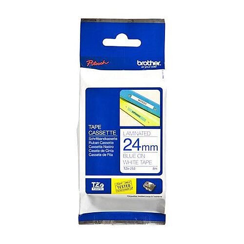 Brother P-touch TZe-253 (24mm x 8m) Blue On White Laminated Labelling Tape Brother P-touch TZe-253 (24mm x 8m) Blue On White Laminated Labelling Tape