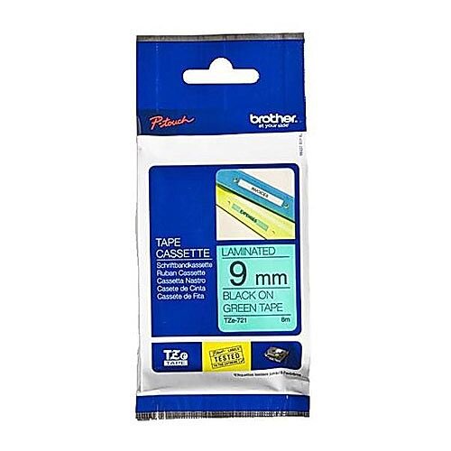 Brother P-touch TZe-721 9mm x 8m Black On Green Gloss Laminated Labelling Tape for P-Touch Brother P-touch TZe-721 9mm x 8m Black On Green Gloss Laminated Labelling Tape for P-Touch