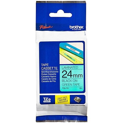 Brother P-touch TZe-751 24mm x 8m Black On Green Laminated Labelling Tape Brother P-touch TZe-751 24mm x 8m Black On Green Laminated Labelling Tape