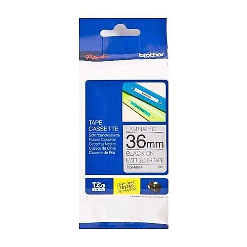BrotherP-touch TZe-M961 (36mm x 8m) Black On Matt Silver Laminated Labelling Tape BrotherP-touch TZe-M961 (36mm x 8m) Black On Matt Silver Laminated Labelling Tape