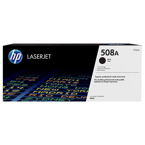 HP 508A (Yield 6,000 Pages) Black Original LaserJet Toner Cartridge for Color LaserJet Enterprise M552dn/M553dn/M553n/M553x Printers CF360A HP 508A (Yield 6,000 Pages) Black Original LaserJet Toner Cartridge for Color LaserJet Enterprise M552dn/M553dn/M553n/M553x Printers CF360A