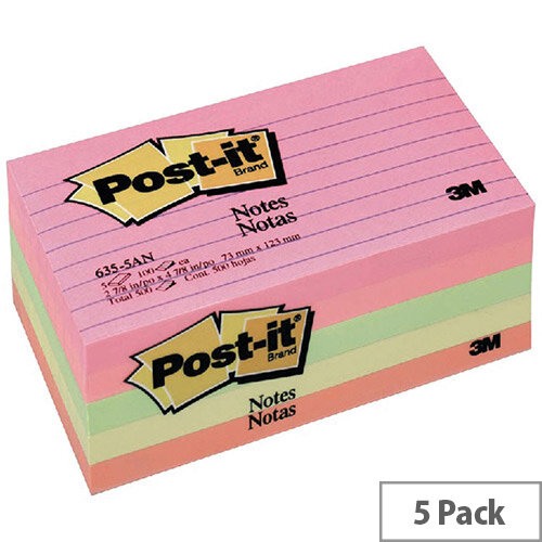 Post-it  76 x 127mm  Sticky Notes Lined Assorted  5 x 100 Sheets  - Cape Town Collection