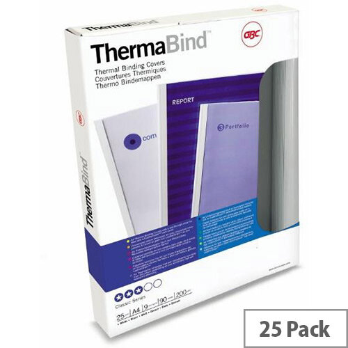 GBC  A4  Thermal Binding Covers 1.5mm 200gsm PVC/Gloss  Back Clear/White  Pack of 25