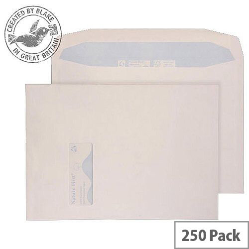 Purely Environmental Mailer Gummed Window White 100gsm C4 324x229 (Pack of 250) Purely Environmental Mailer Gummed Window White 100gsm C4 324x229 (Pack of 250)