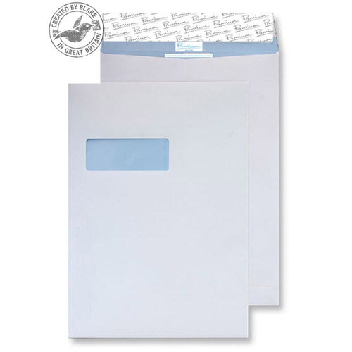 Blake Premium Secure White C4 Envelopes Peel and Seal Pocket Window 125gsm Pack of 20 Blake Premium Secure White C4 Envelopes Peel and Seal Pocket Window 125gsm Pack of 20