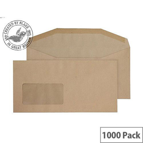 Purely Everyday Manilla DL+ Envelopes Mailer Wallet Window Gummed 80gsm Pack of 1000